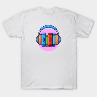 Online Book Music Listening with Headphone Music Cartoon Vector Icon Illustration T-Shirt